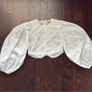Ganni White Eyelet Blouse